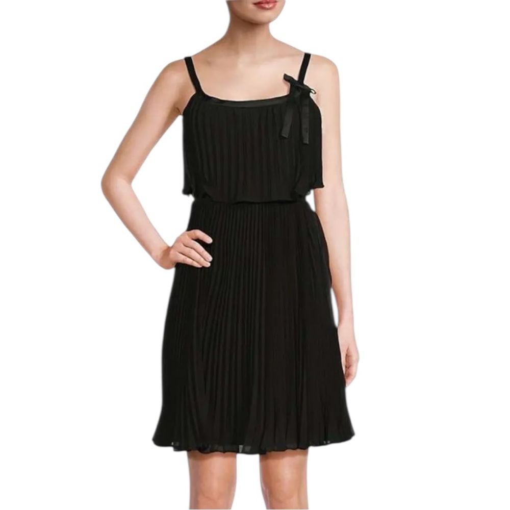 Karl Lagerfeld Paris Pleated Chiffon Mini Dress Black Size 16 | NWOT
